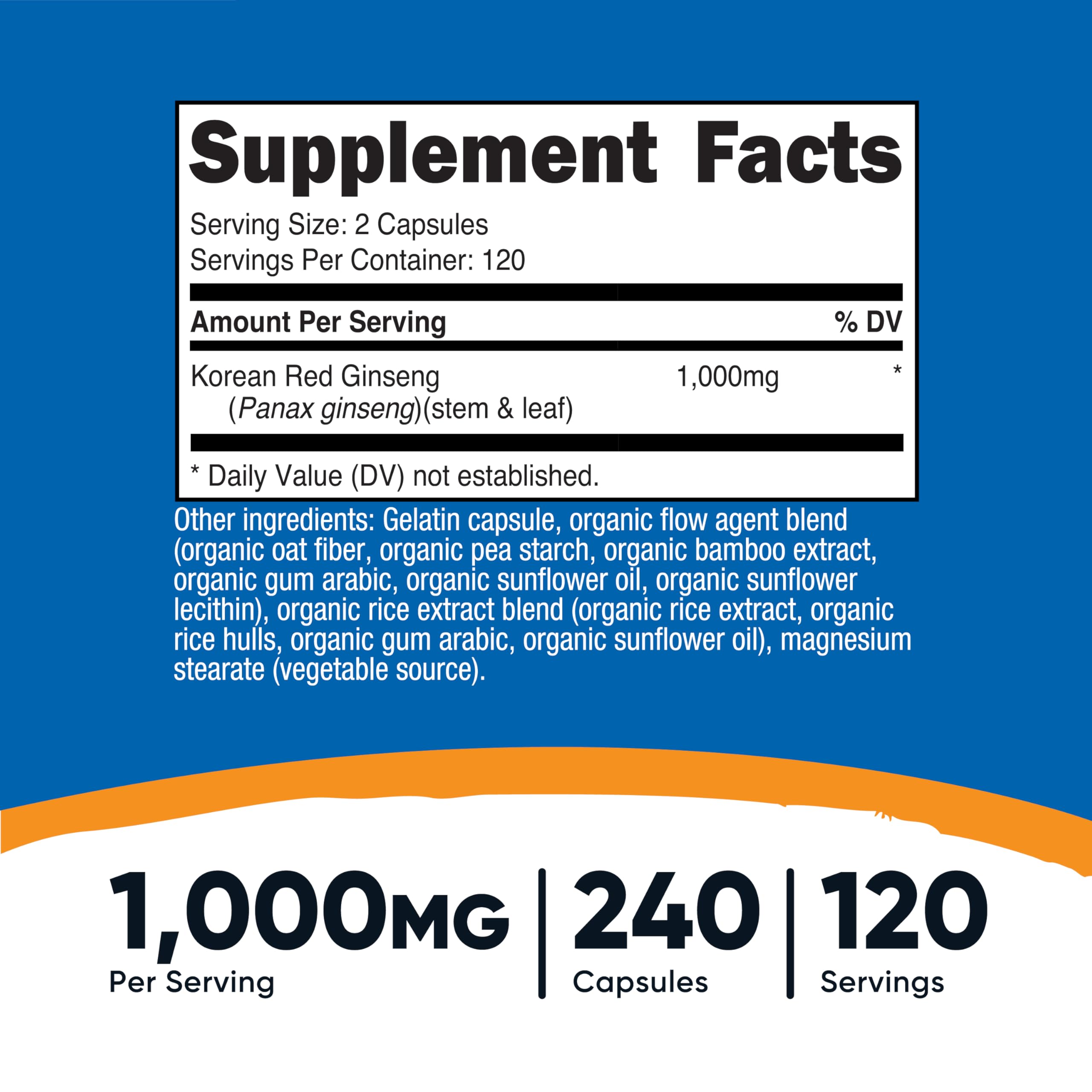 Nutricost 1000mg per serving label highlighting premium Panax ginseng