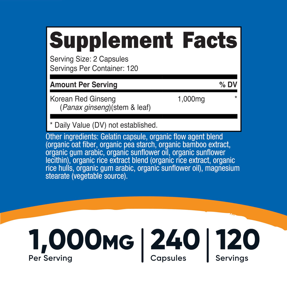 Nutricost 1000mg per serving label highlighting premium Panax ginseng