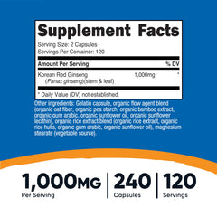 Nutricost 1000mg per serving label highlighting premium Panax ginseng