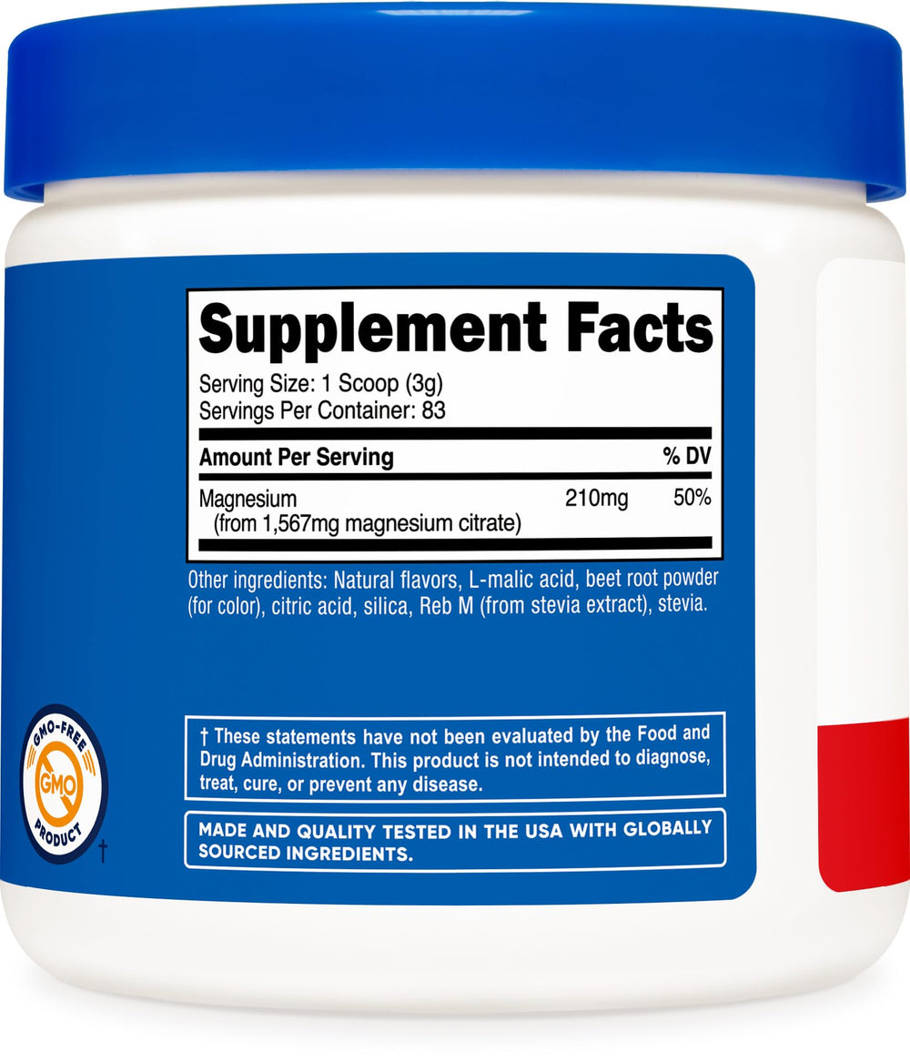 Nutricost magnesium citrate powder 250g packaging designed for daily use.