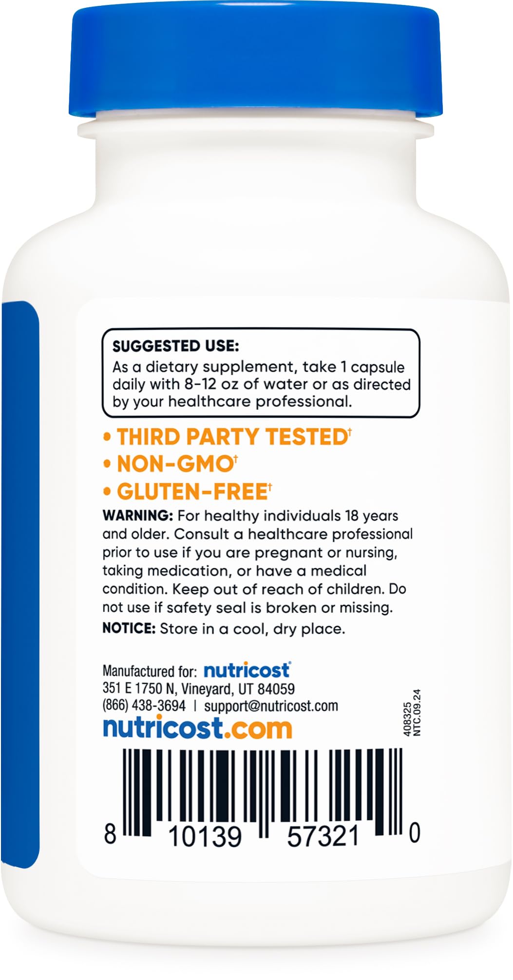 Nutricost third-party testing seal in a lab setting indicating independent quality checks.