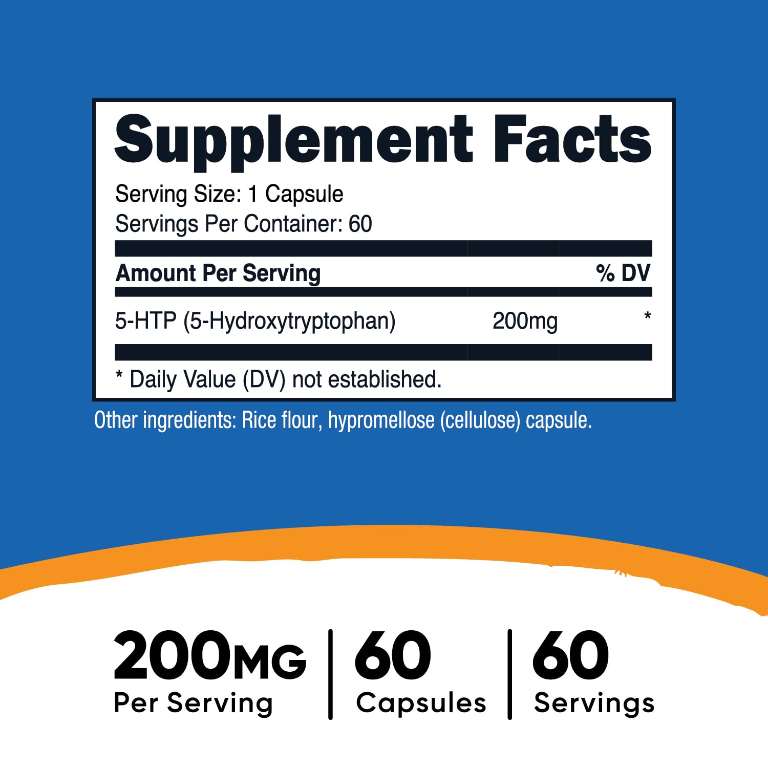 Nutricost 5-HTP 200mg capsules closeup showing capsule size and quality