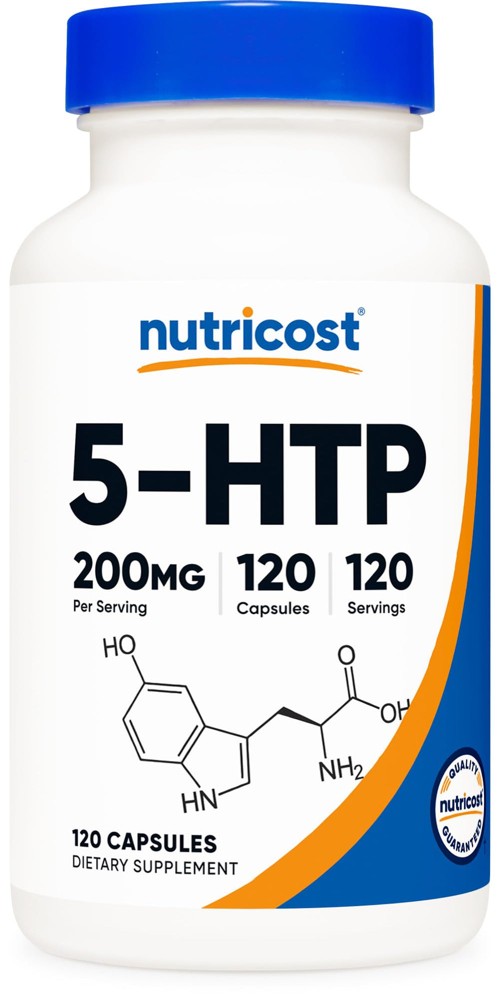 Nutricost 5-HTP bottle-front promoting a simple daily mood-support routine