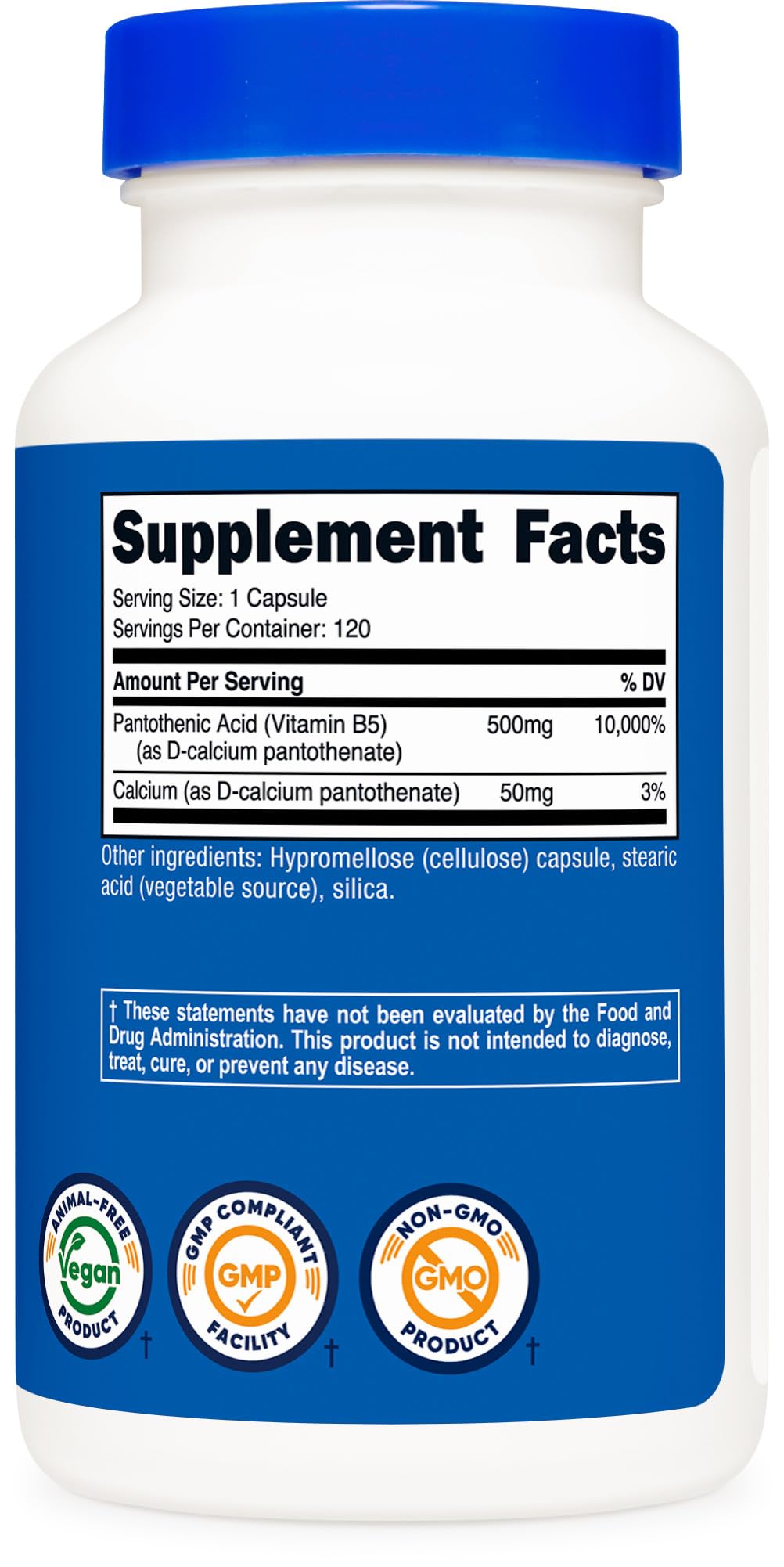 Nutricost acido pantotenico 500 mg uso-diario – presentación de 120 cápsulas para plan de suplementación