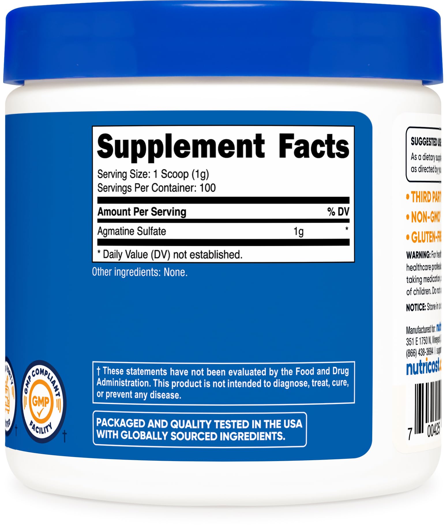 Nutricost Agmatine: proceso de fabricación GMP-FDA para calidad confiable.