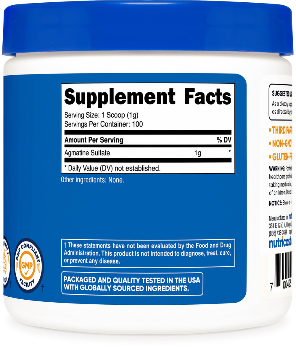 Nutricost Agmatine: proceso de fabricación GMP-FDA para calidad confiable.
