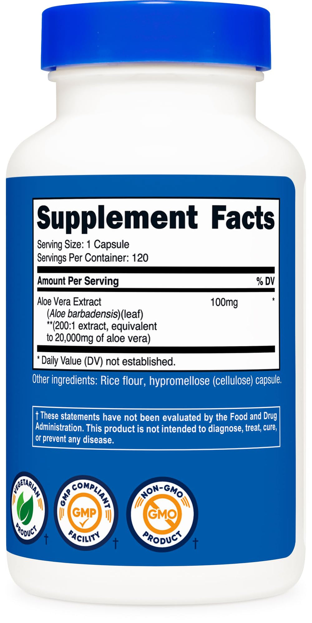 Close-up of Nutricost Aloe Vera capsules showing smooth texture for easy swallowing