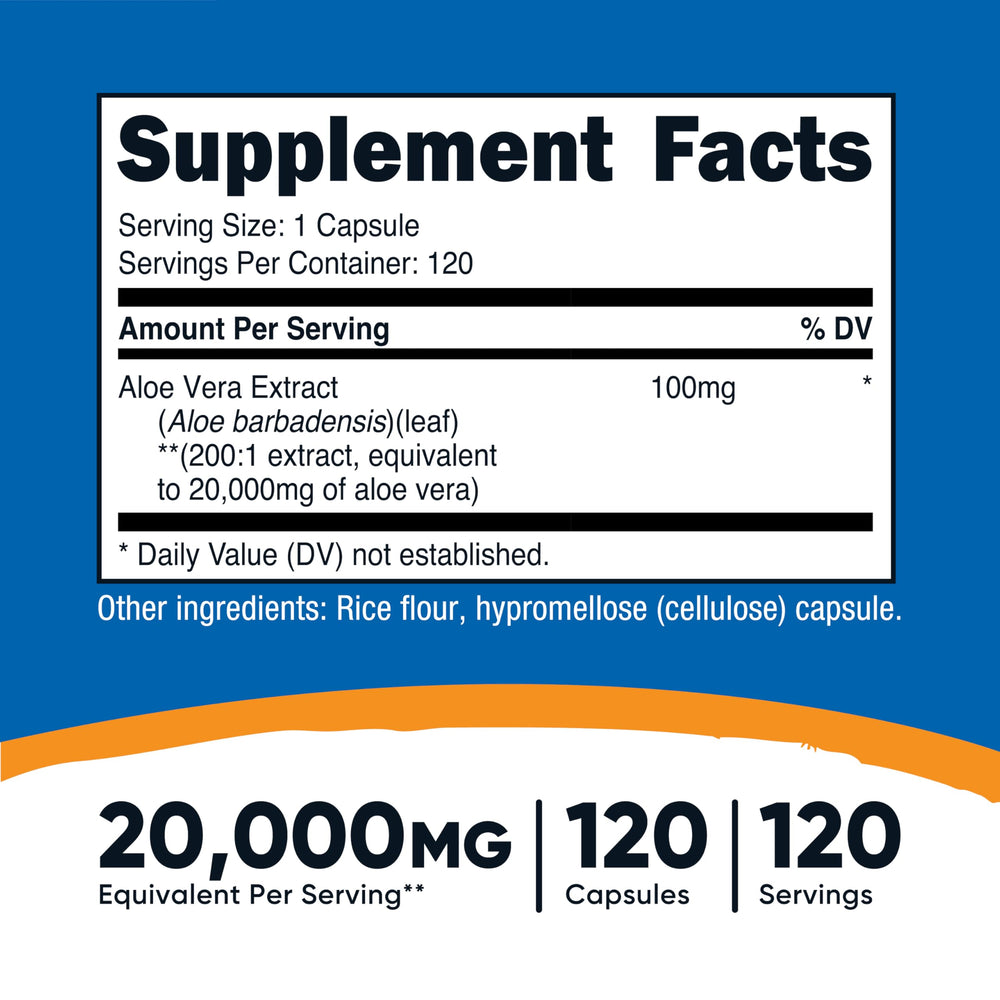 Nutricost Aloe Vera capsules provide a convenient daily dose from concentrated extract
