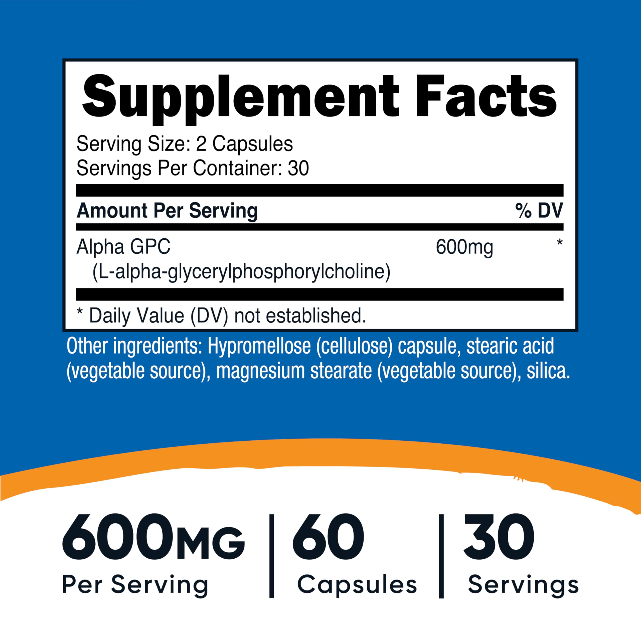 Nutricost Alpha GPC 600mg capsules for focused daily performance