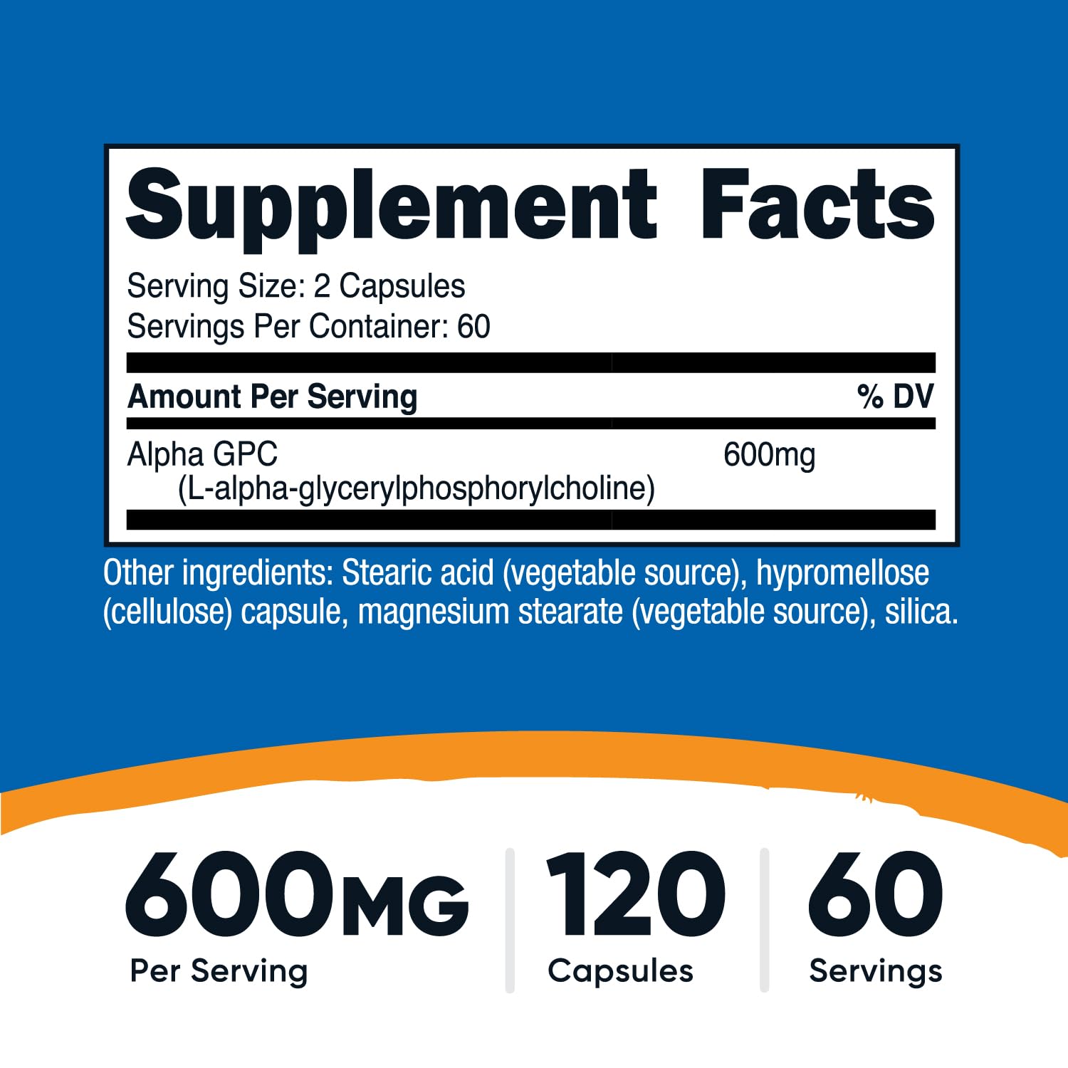 Nutricost Alpha GPC capsules outside bottle for convenient use.