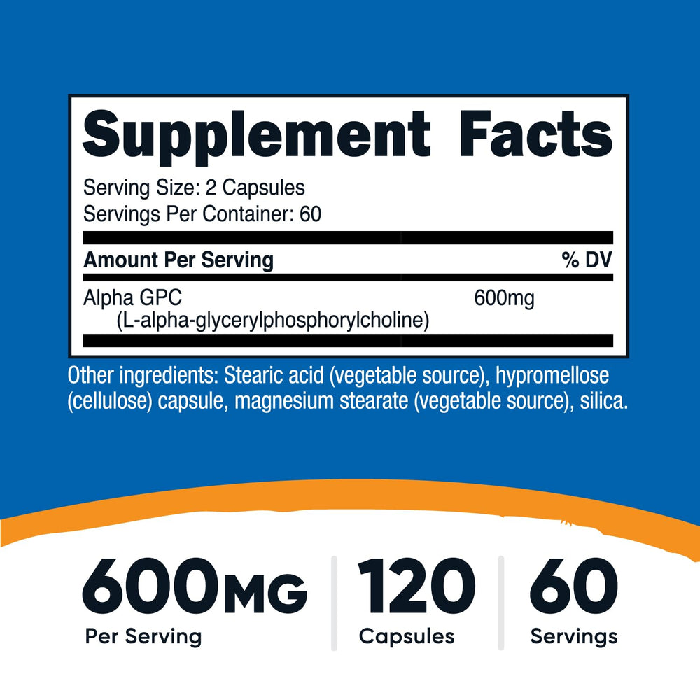 Nutricost Alpha GPC capsules outside bottle for convenient use.