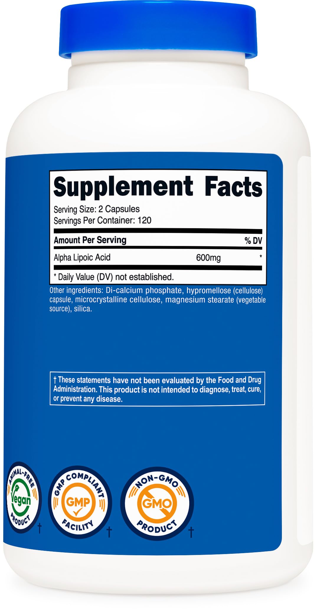 Nutricost Alpha Lipoic Acid 600mg bottle high potency per serving