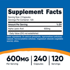 Nutricost Alpha Lipoic Acid 600mg capsules close-up for daily use