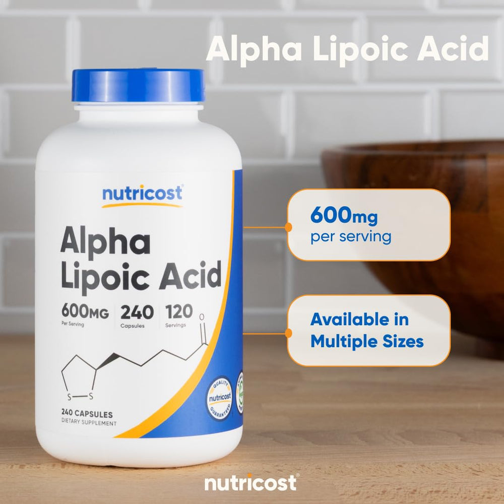 Nutricost Alpha Lipoic Acid 600mg facility logo signaling GMP quality