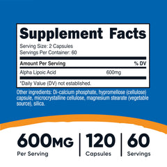 Nutricost Alpha Lipoic Acid capsules closeup highlights plant-based capsules