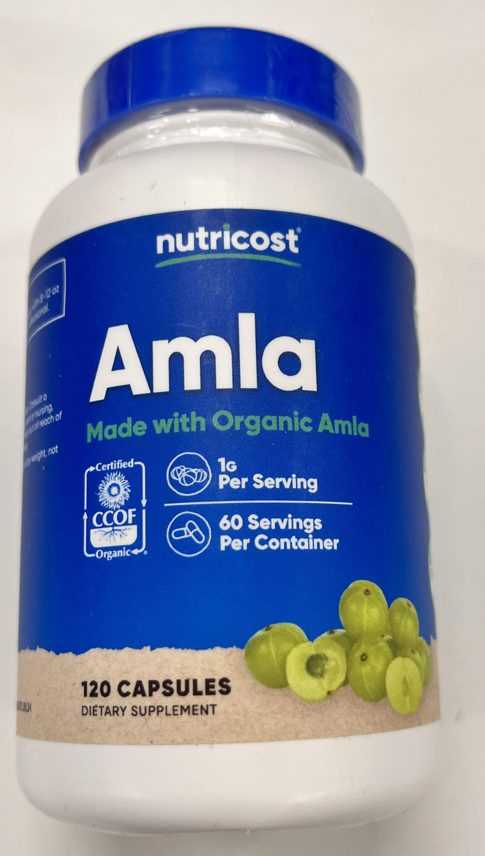 Nutricost Amla bottle demonstrates 60 servings for a convenient daily regimen.