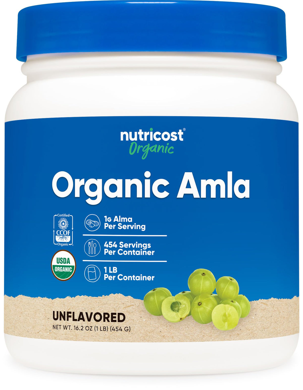 Nutricost Amla Powder bottle front for everyday use in smoothies