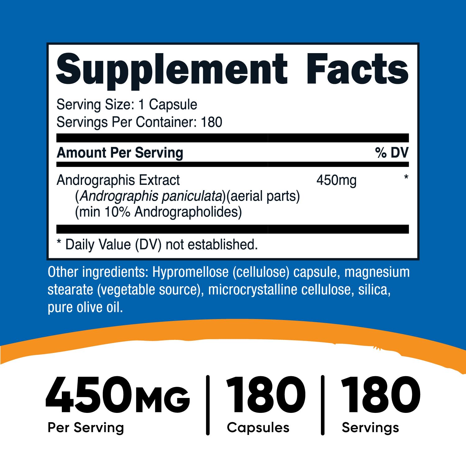 Nutricost Andrographis capsules close-up showing vegetarian, gluten-free formula.