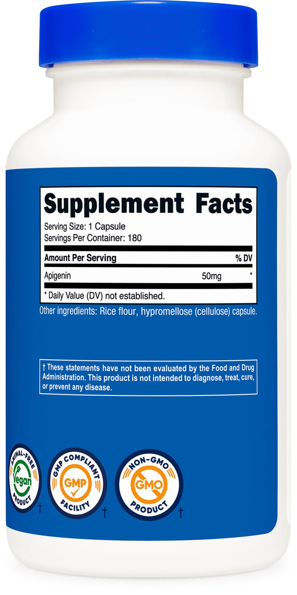 Nutricost Apigenin 180-capsule pack supports steady supplementation.