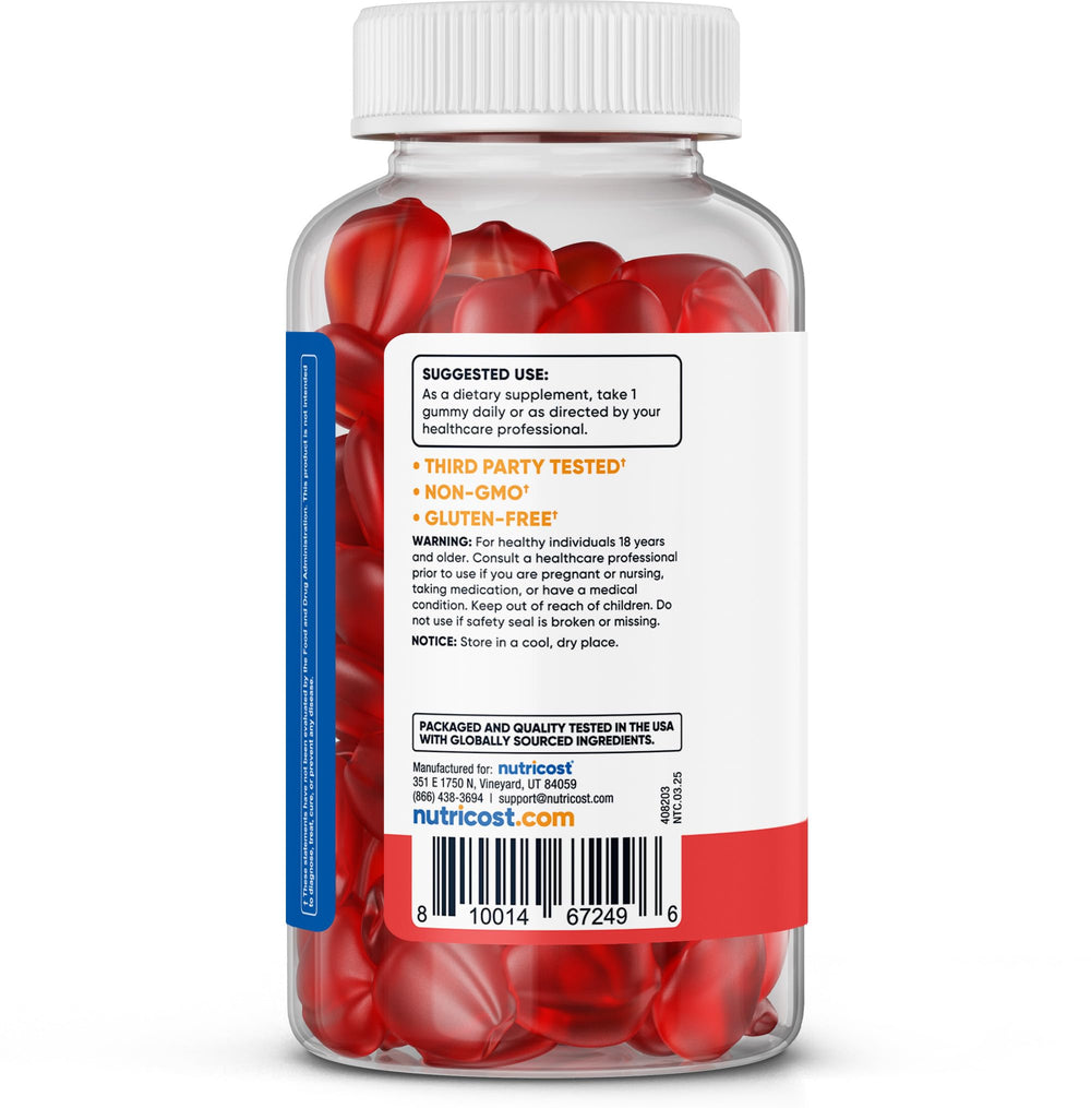 Nutricost Apple Cider Vinegar Gummies on a sunny counter, easy daily dosage.