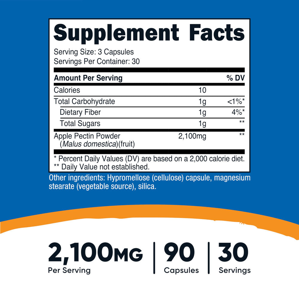 Nutricost Apple Pectin Labels highlight GMO-free and gluten-free attributes.