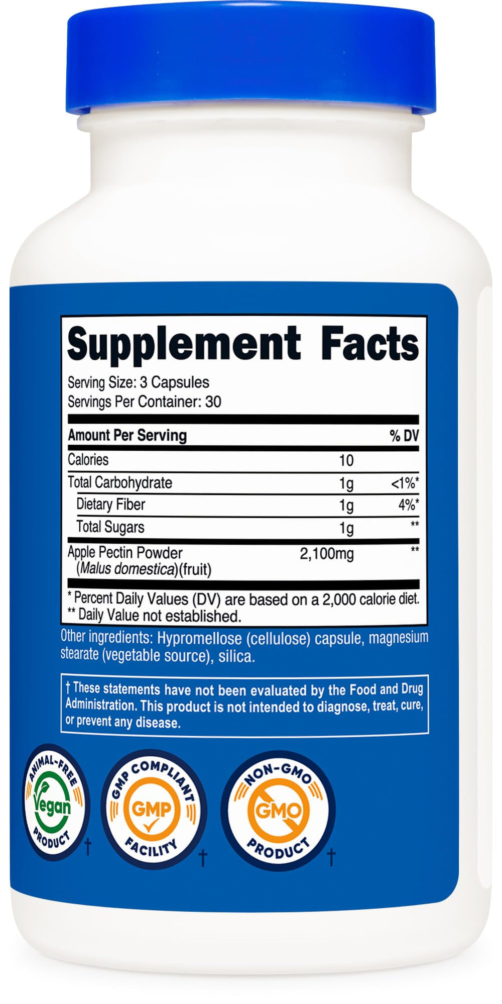 Nutricost Apple Pectin Nutrition Facts indicate vegan and gluten-free quality.