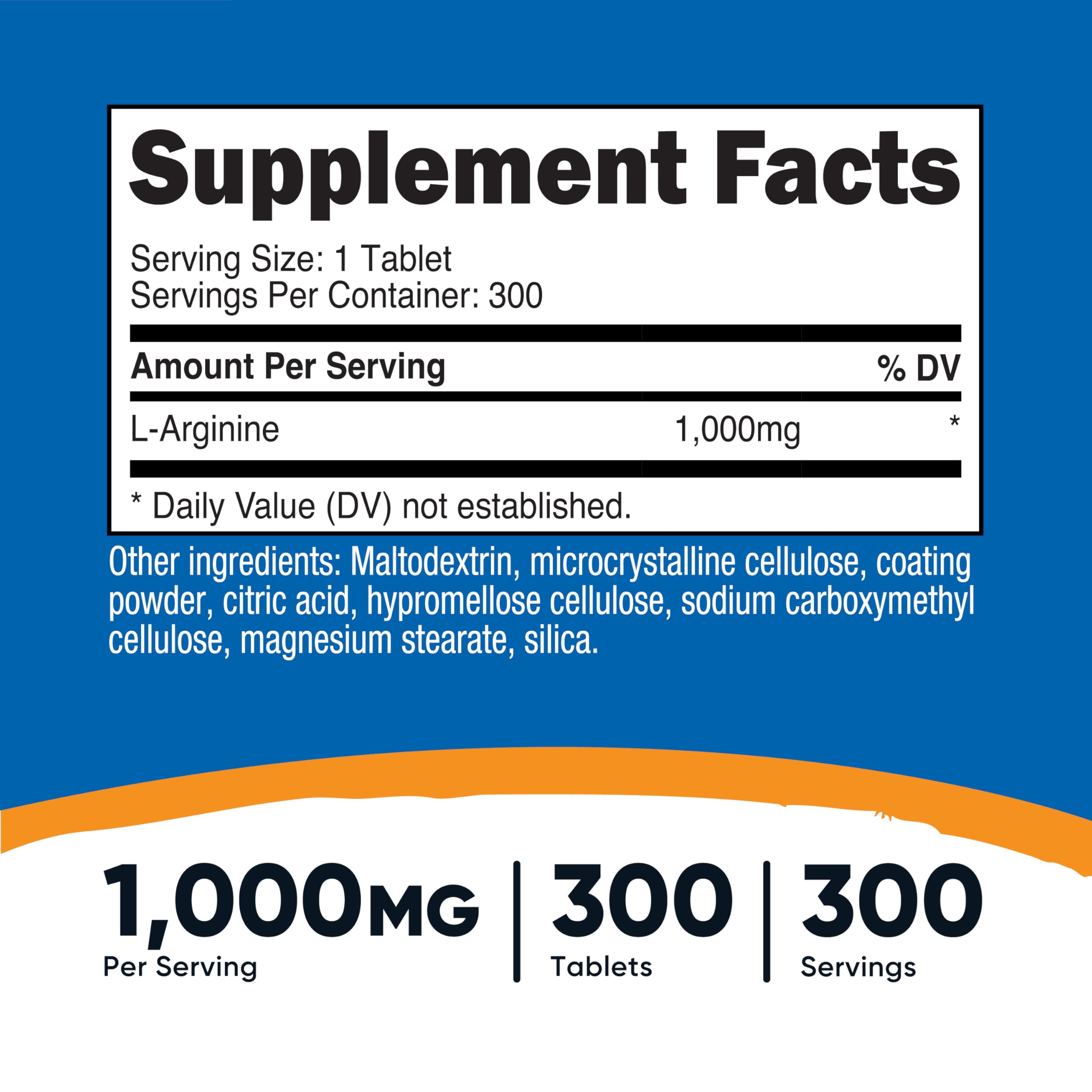 Close-up of Nutricost arginine tablets for easy daily dosing.