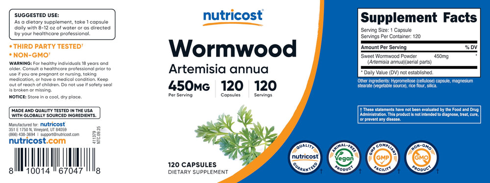 Certificaciones de calidad de Nutricost Artemisa 450 mg para consumo responsable.