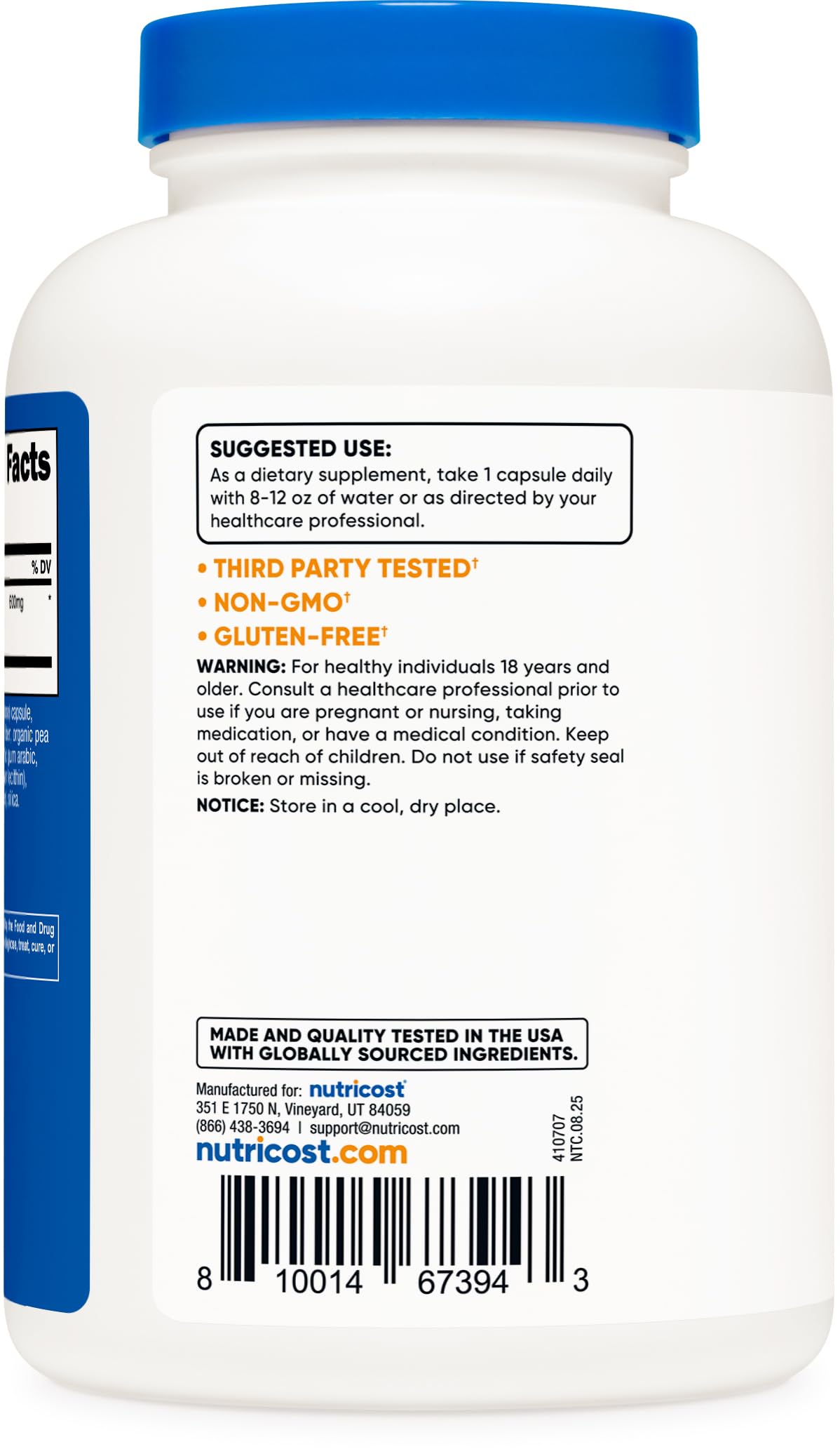 Nutricost Artichoke Extract ISO-accredited third-party testing seal.