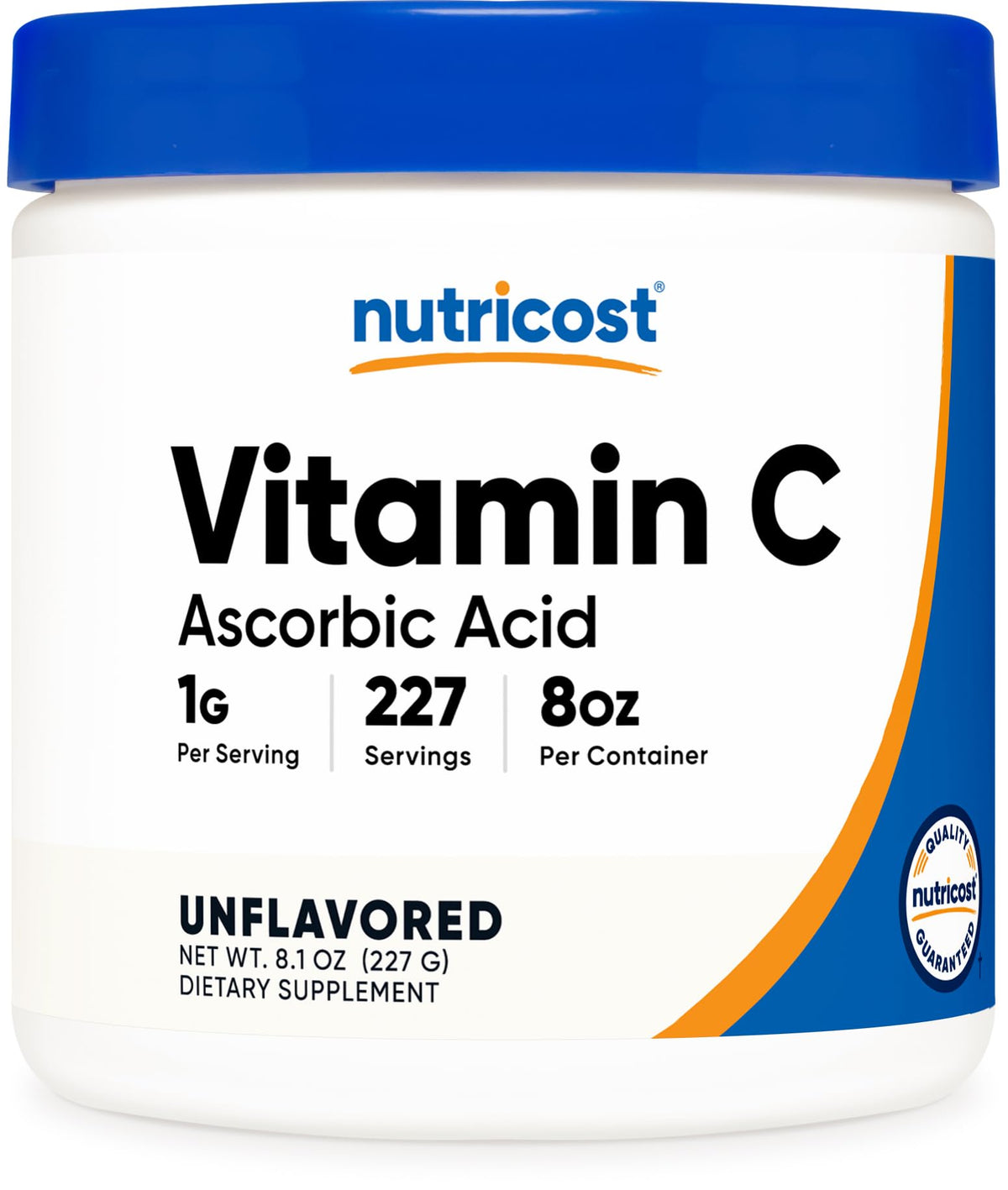 Nutricost ascorbic acid powder bottle for easy daily vitamin C.