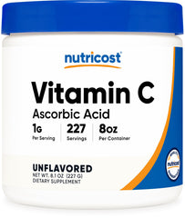 Nutricost ascorbic acid powder bottle for easy daily vitamin C.