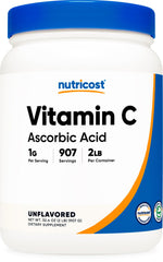 Nutricost Vitamin C powder bottle, gluten-free and non-GMO, for daily use.