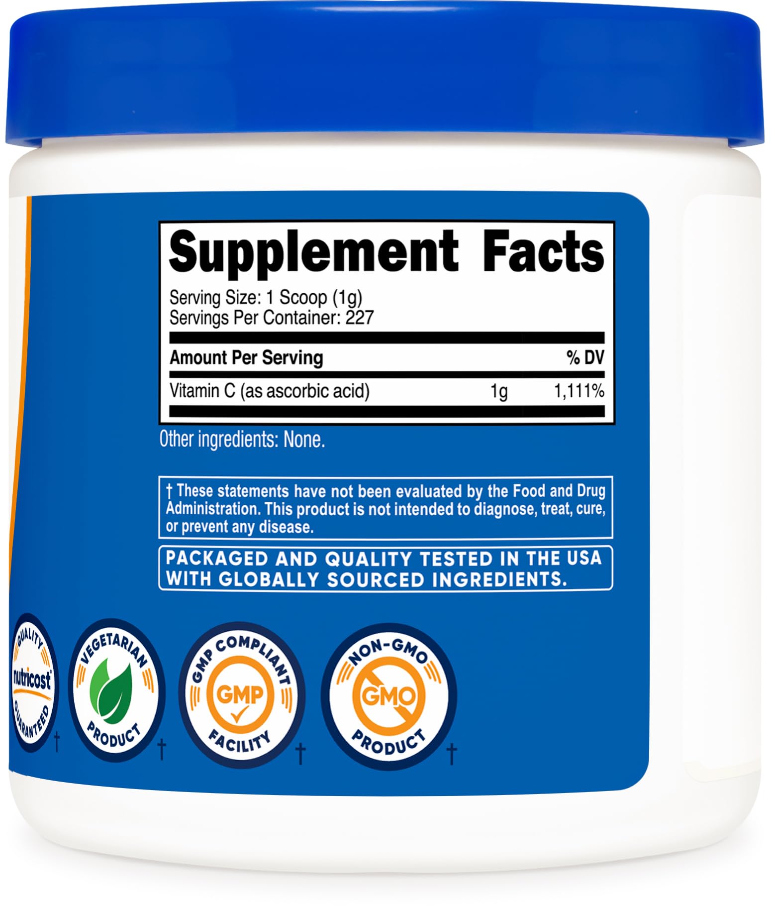 Nutricost vitamin C powder added to a shake for beverage mix.