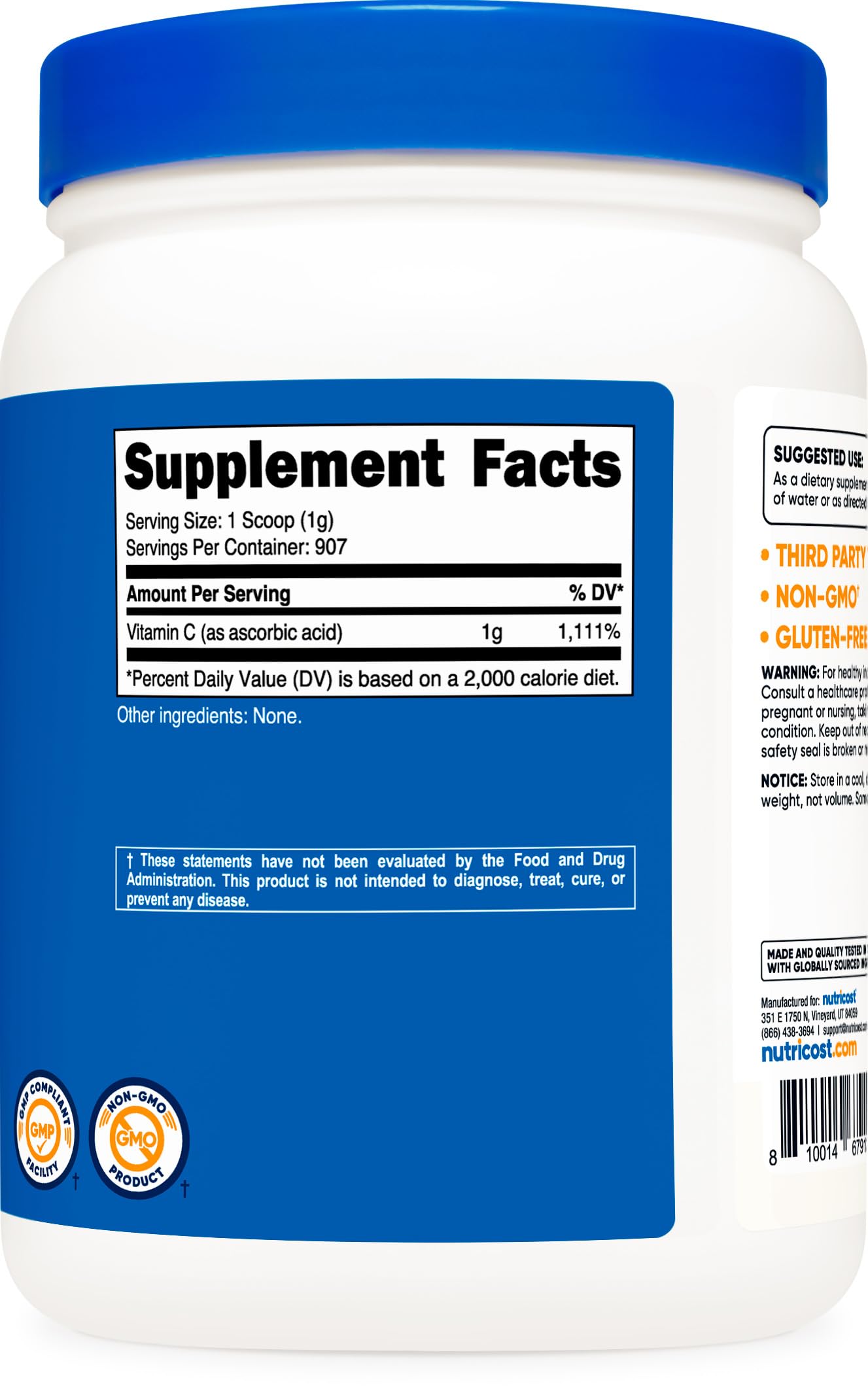 Nutricost bottle with lid color option, consistent quality for everyday use.