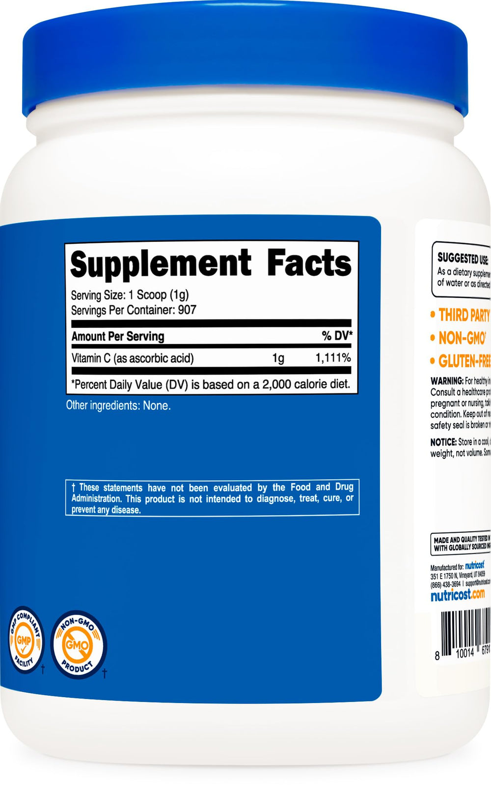 Nutricost bottle with lid color option, consistent quality for everyday use.