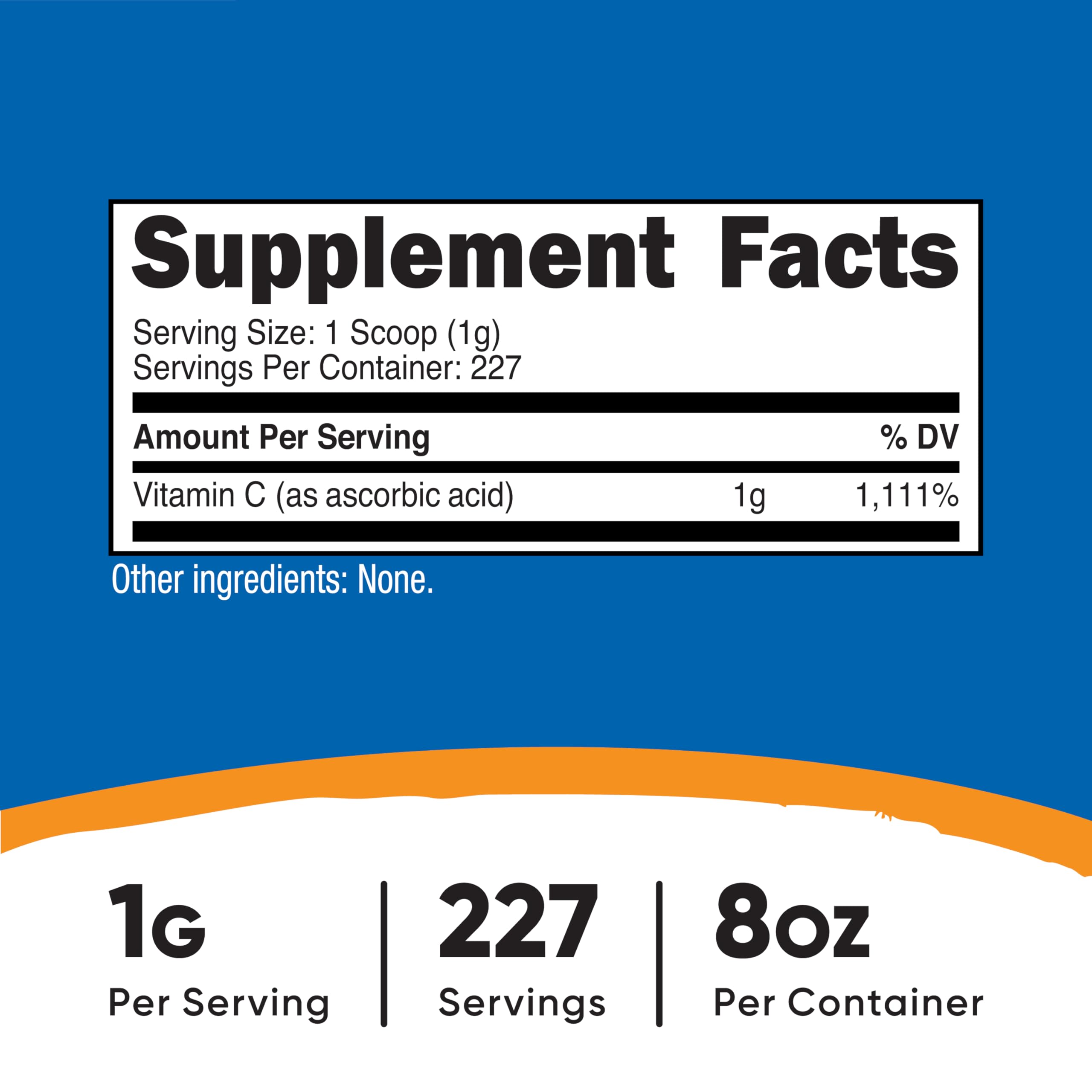 Nutricost vitamin C powder scoop for precise 1 g servings.
