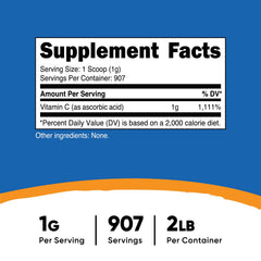 Nutricost Vitamin C powder scoop showing 1 g serving for precise dosing.
