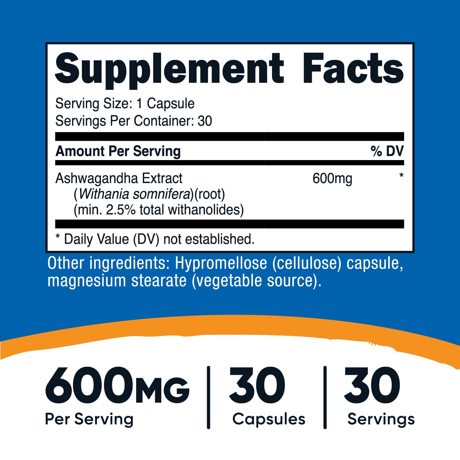 Nutricost Ashwagandha capsules close-up, convenient vegetarian daily use.