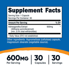 Nutricost Ashwagandha capsules close-up, convenient vegetarian daily use.