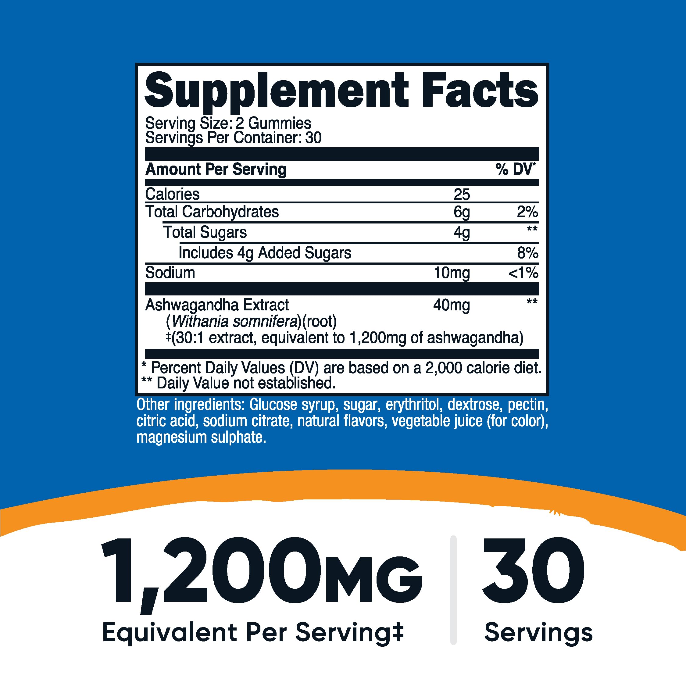 Nutricost Ashwagandha Gummies 60-count pack, label visible for easy storage.