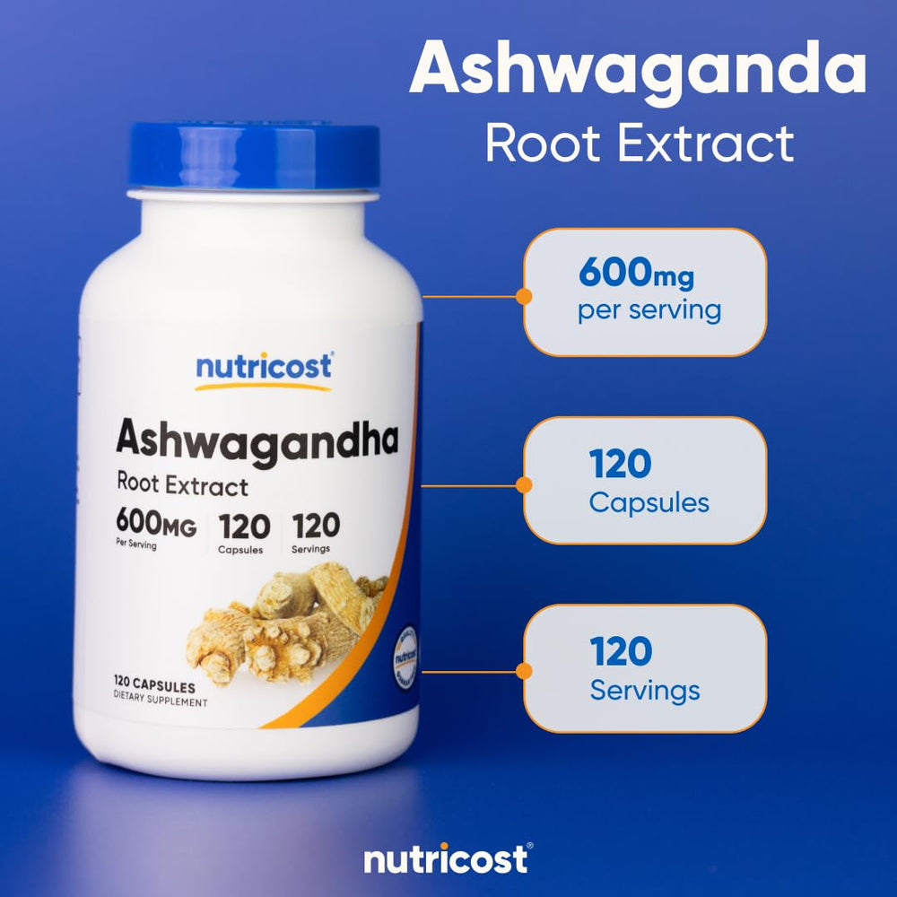 Nutricost Ashwagandha supplement facts panel for informed purchase.