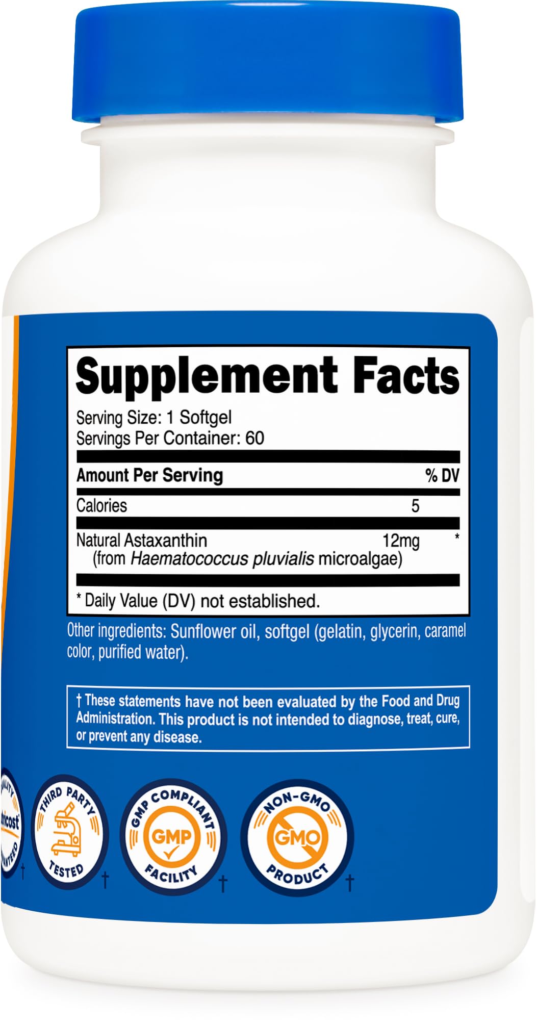 ISO-tested batch of Nutricost Astaxanthin 12mg for safety and quality assurance.