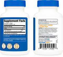 Bottle label closeup highlighting natural Haematococcus pluvialis source