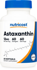 Nutricost Astaxanthin 12mg softgels bottle for daily antioxidant support.