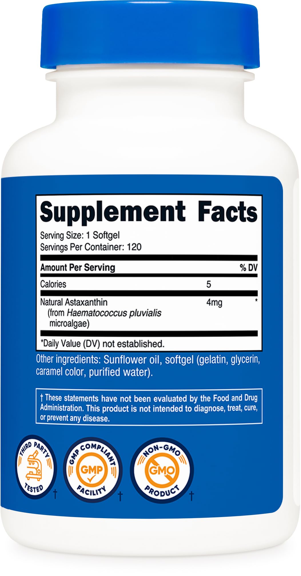 Nutricost Astaxanthin 4mg packaging protects potency for daily use.