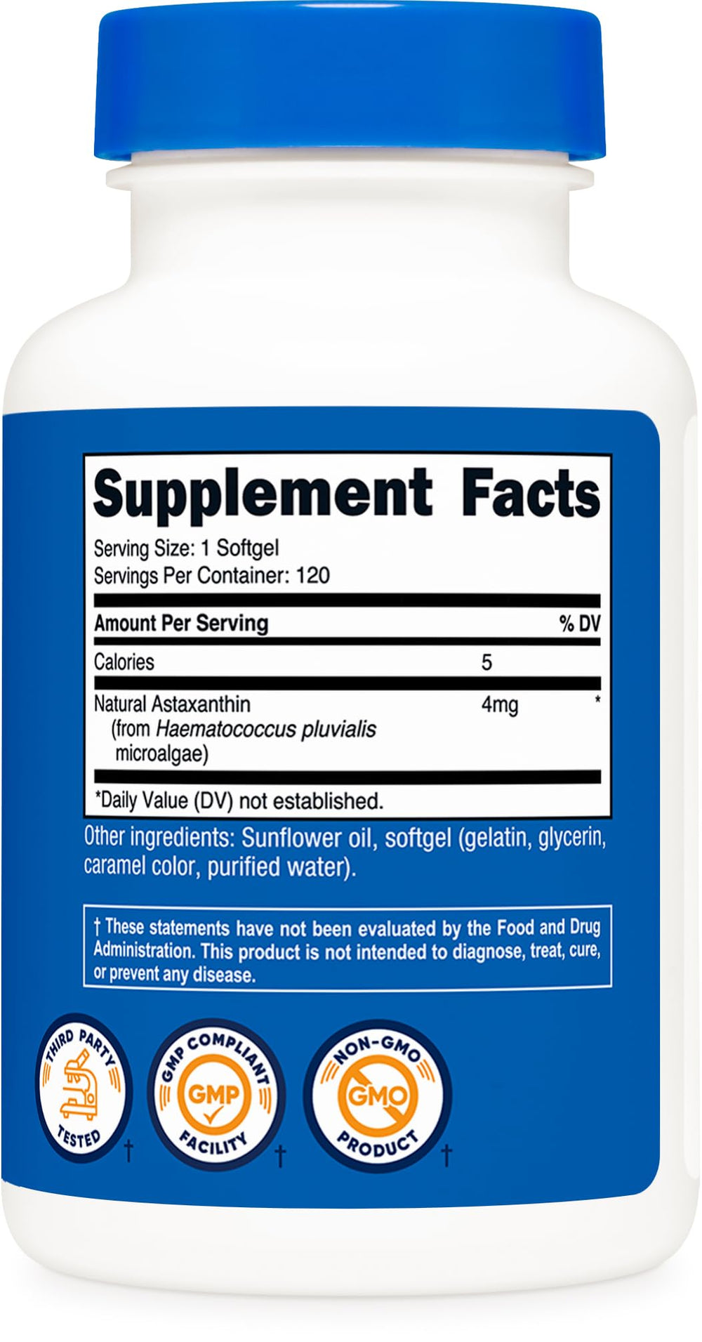 Nutricost Astaxanthin 4mg packaging protects potency for daily use.