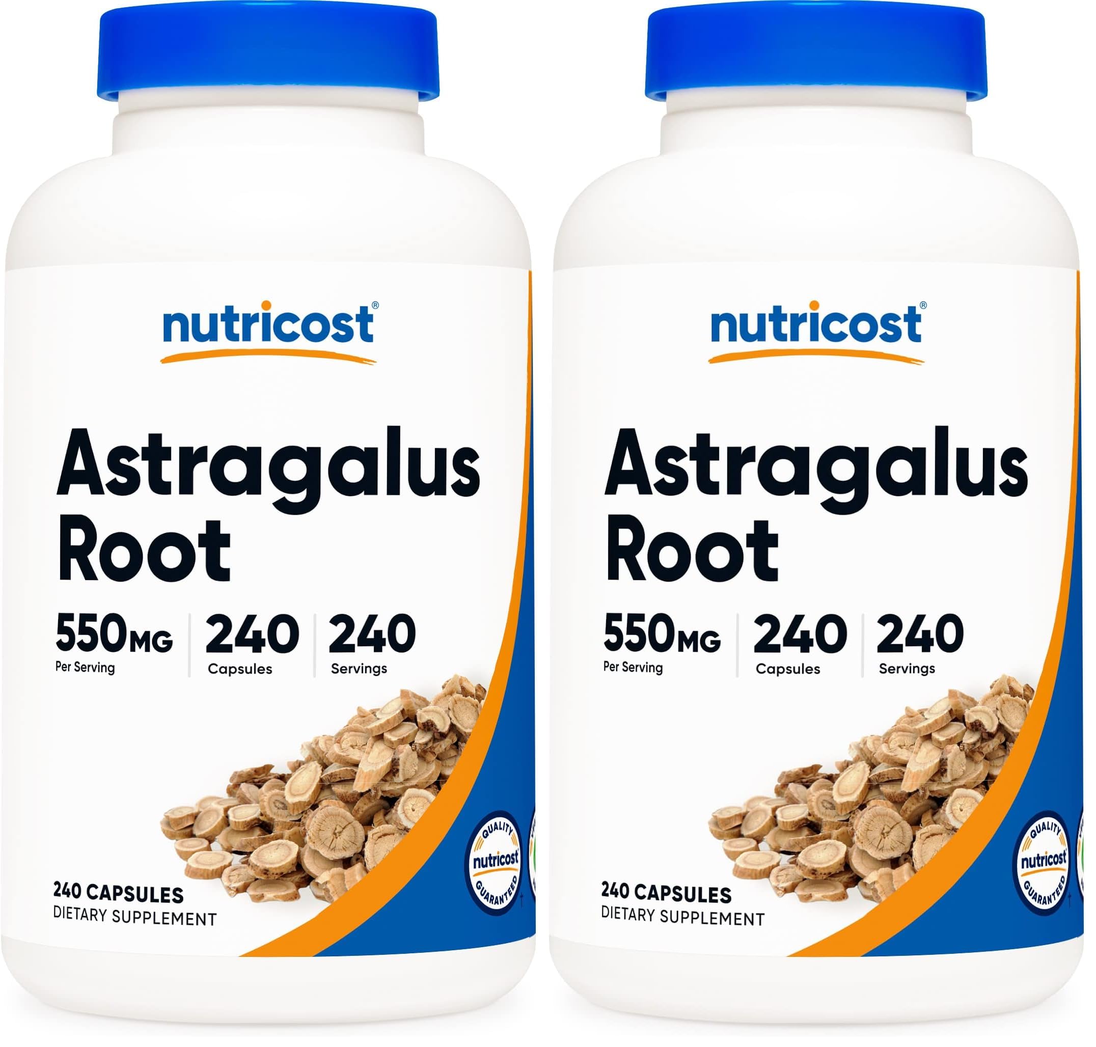 Nutricost astragalus capsules bottle showing 550mg dose for daily use