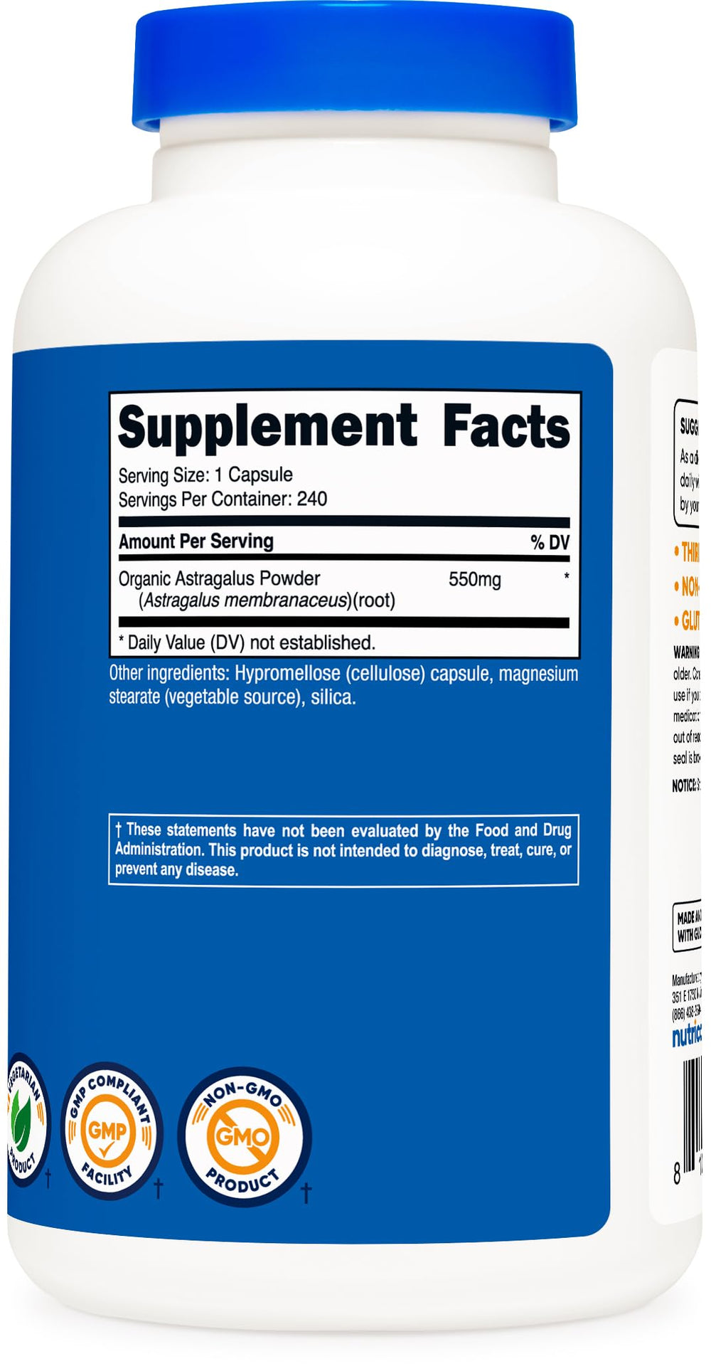 Nutricost label close-up with per-pack serving size noted