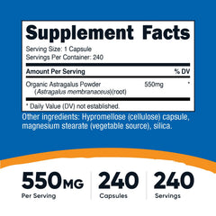 Nutricost Astragalus capsules close-up highlighting easy one-capsule serving.