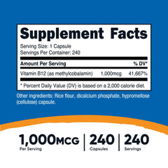 Nutricost B12 capsules in jar for vegetarian, non-GMO lifestyle.